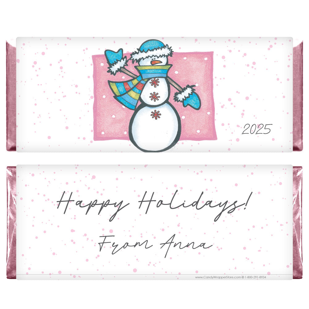 XMAS107 - Pink Snowgirl Holiday Candy Bar Wrapper Pink Snowgirl Holiday Candy Bar Wrapper Candy Wrapper Store