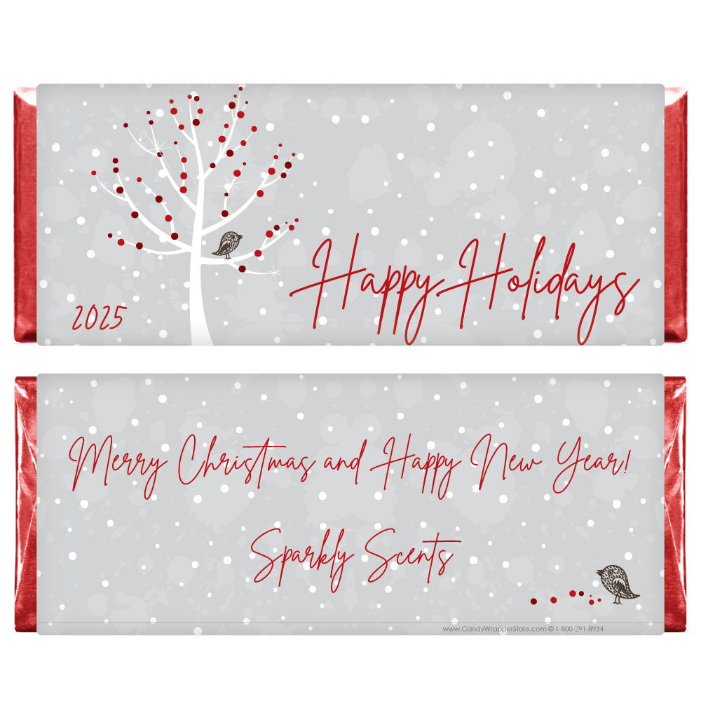 XMAS202 - Red Berries on a White Tree Christmas Wrappers Red Berries on a White Tree Christmas Wrappers Candy Wrapper Store