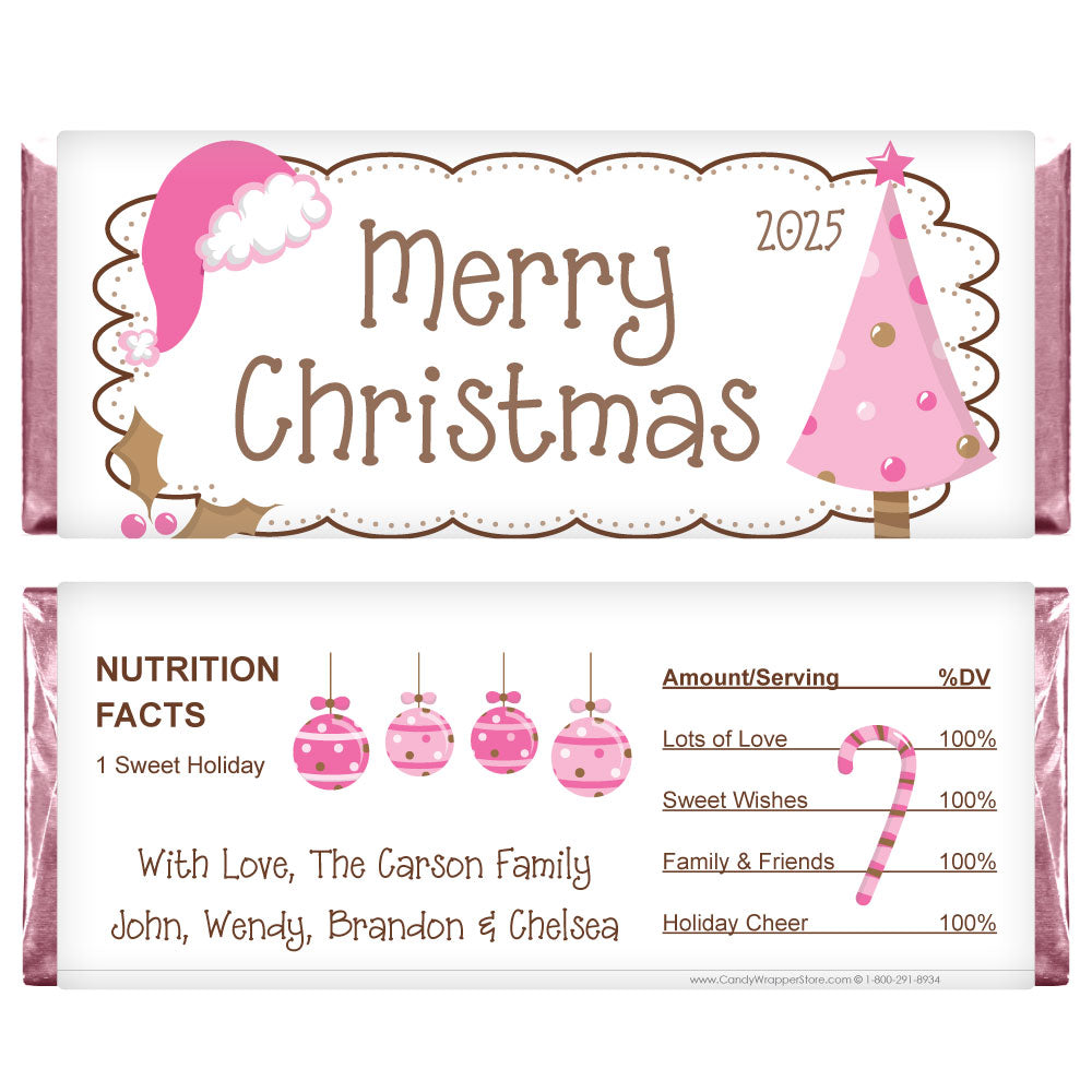 XMAS204 - Pink Tree Christmas Candy Wrappers Pink Tree Christmas Candy Wrappers Candy Wrapper Store