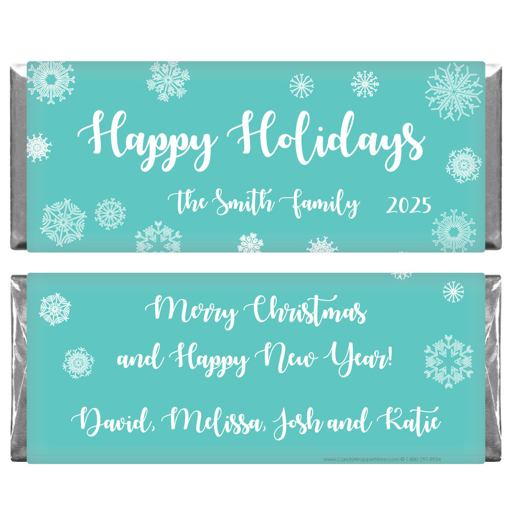 XMAS206blue - Happy Holidays 2022 Blue Snow Candy Wrappers Happy Holidays Blue Snow Candy Wrappers Candy Wrapper Store