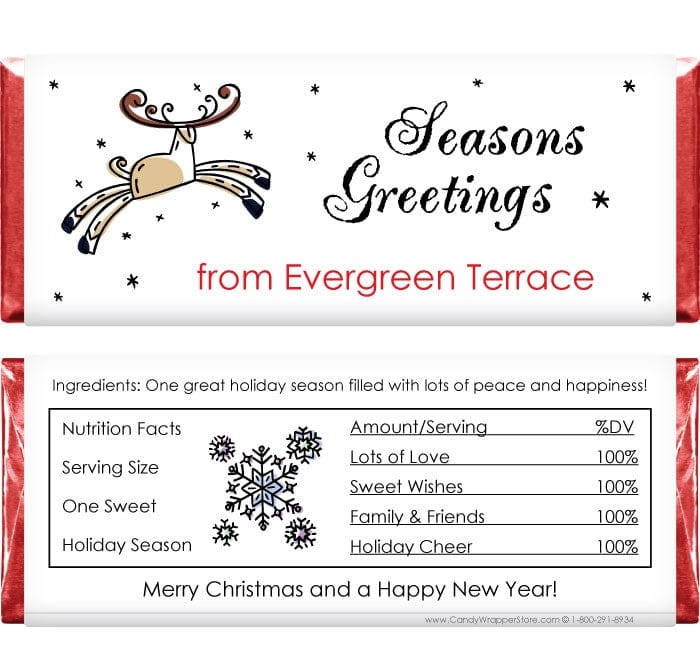 XMAS211 - Seasons Greetings Reindeer Candy Wrappers Seasons Greetings Reindeer Candy Wrappers Candy Wrapper Store