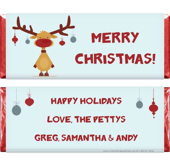 XMAS216 - Reindeer with Ornaments Candy Bar Wrappers Reindeer with Ornaments Candy Bar Wrappers Candy Wrapper Store