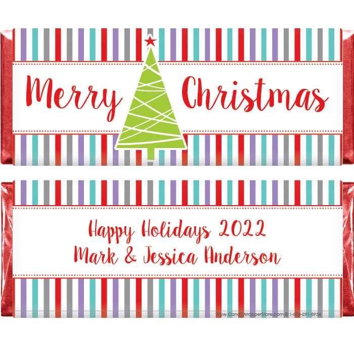 XMAS218 - Colored Candy Stripes Merry Christmas Candy Wrappers Colored Candy Stripes Merry Christmas Candy Wrappers Candy Wrapper Store