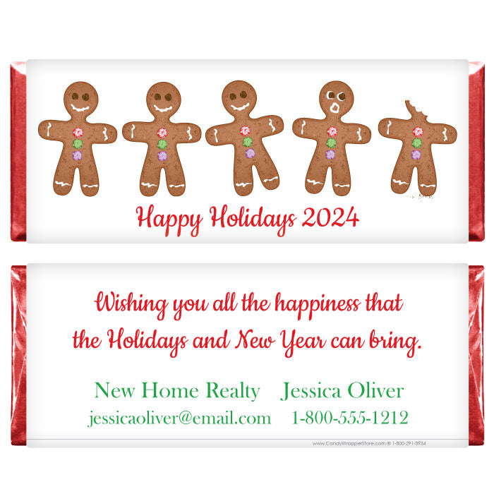 XMAS219 - Gingerbread Men Happy Holidays Candy Wrappers Gingerbread Men Happy Holidays Candy Wrappers Candy Wrapper Store