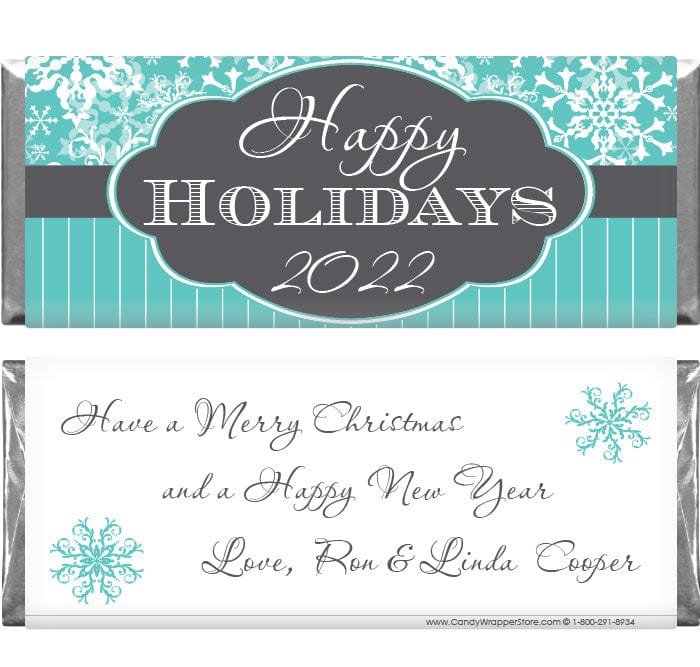 XMAS220 - Happy Holidays Snowflakes and Stripes 2022 Candy Bar Wrapper Happy Holidays Snowflakes and Stripes 2022 Candy Bar Wrapper Candy Wrapper Store