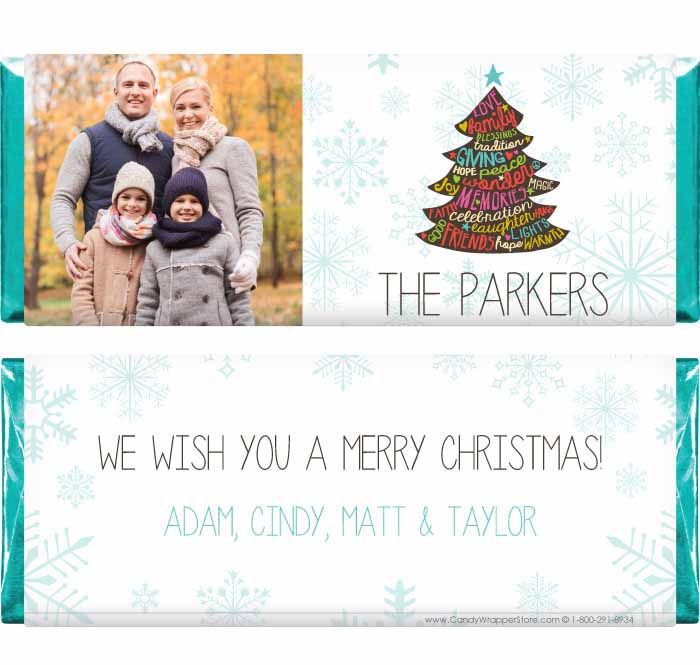 XMAS229PHOTO - Whimsy Tree with Photo Christmas Candy Wrappers Whimsy Tree with Photo Christmas Candy Wrappers Candy Wrapper Store