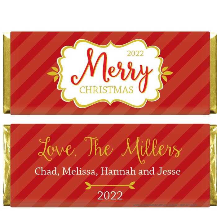 XMAS231 - Merry Christmas Striped Red Candy Wrappers Merry Christmas Striped Red Candy Wrappers Candy Wrapper Store