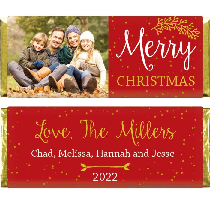 XMAS231PHOTO - Golden Snowfall with Photo Christmas Candy Wrappers Golden Snowfall with Photo Christmas Candy Wrappers Candy Wrapper Store