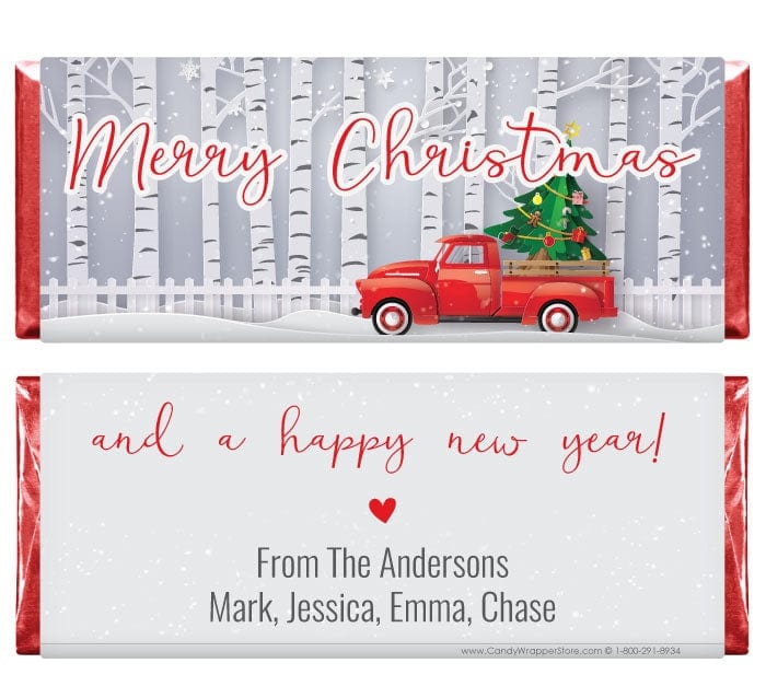 XMAS246 - Old Red Pickup Christmas Candy Bar Wrapper Old Red Pickup Christmas Candy Bar Wrapper Candy Wrapper Store