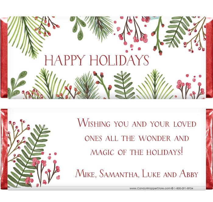 XMAS252 - Happy Holidays Foliage Candy Wrapper Happy Holidays Foliage Candy Wrapper Candy Wrapper Store