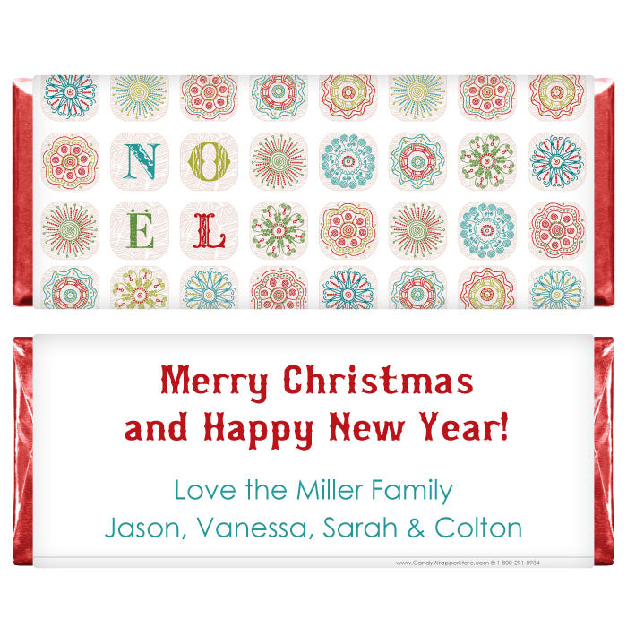 XMAS255 - Noel Retro Snowflakes Candy Wrappers Noel Retro Snowflakes Holiday 1.55 oz Hershey's Candy Wrappers Candy Wrapper Store