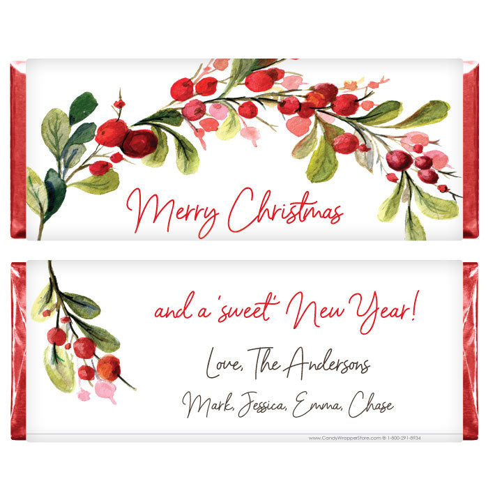 XMAS259 - Red Holly Bough Christmas Candy Bar Wrapper Red Holly Bough Christmas Candy Bar Wrapper Candy Wrapper Store