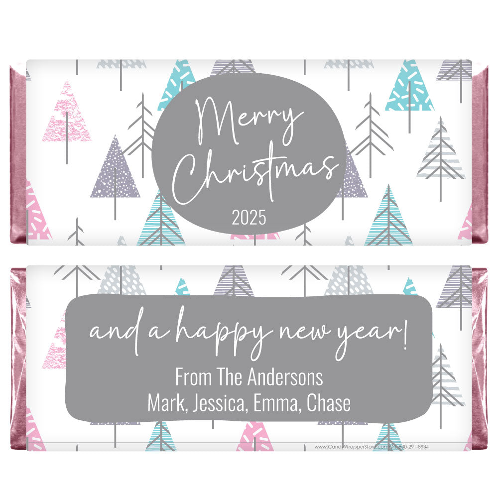 XMAS261 - Modern Christmas Trees Holiday Candy Bar Wrapper Modern Christmas Trees Holiday Candy Bar Wrapper Candy Wrapper Store