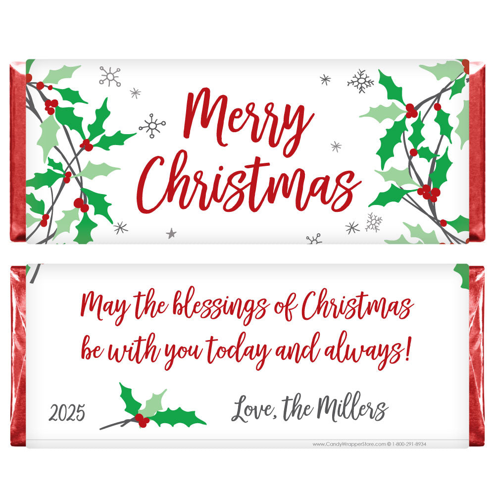 XMAS263 - Silver Wreaths Christmas Candy Bar Wrapper Silver Wreaths Christmas Candy Bar Wrapper Candy Wrapper Store