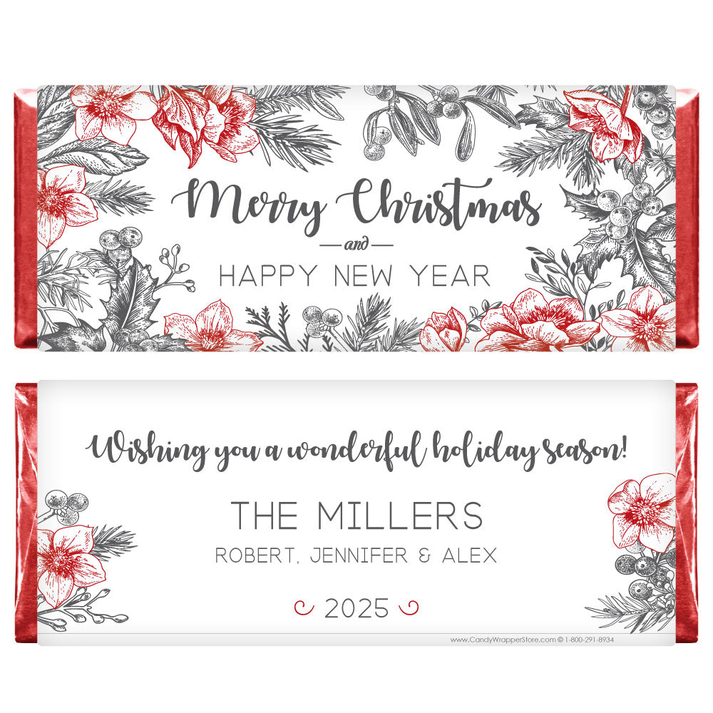 XMAS264 - Red and Black Vintage Foliage Christmas Candy Bar Wrapper Red and Black Vintage Foliage Christmas Candy Bar Wrapper Candy Wrapper Store