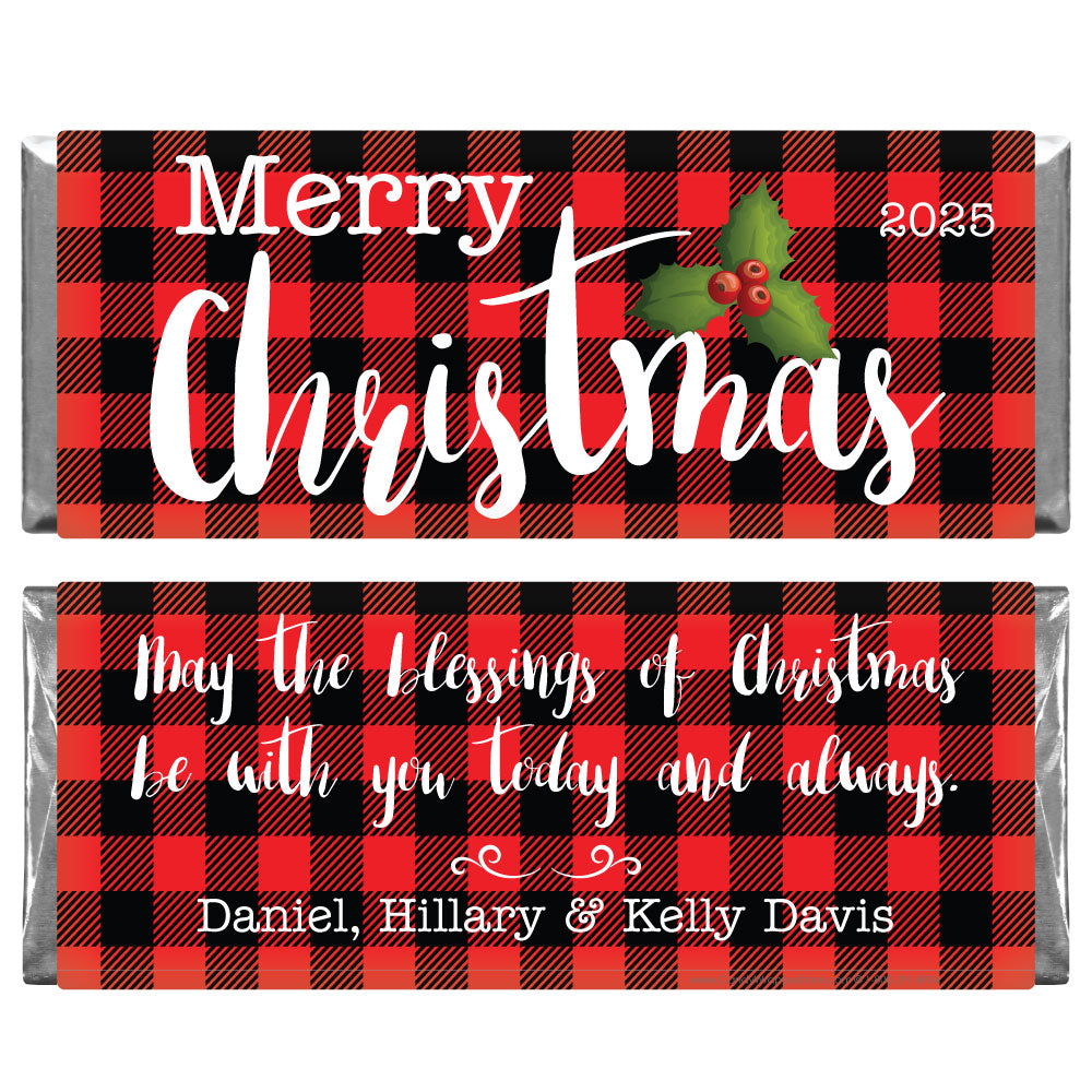 XMAS267 - Red and Black Plaid Christmas Candy Bar Wrapper Red and Black Plaid Christmas Candy Bar Wrapper Candy Wrapper Store