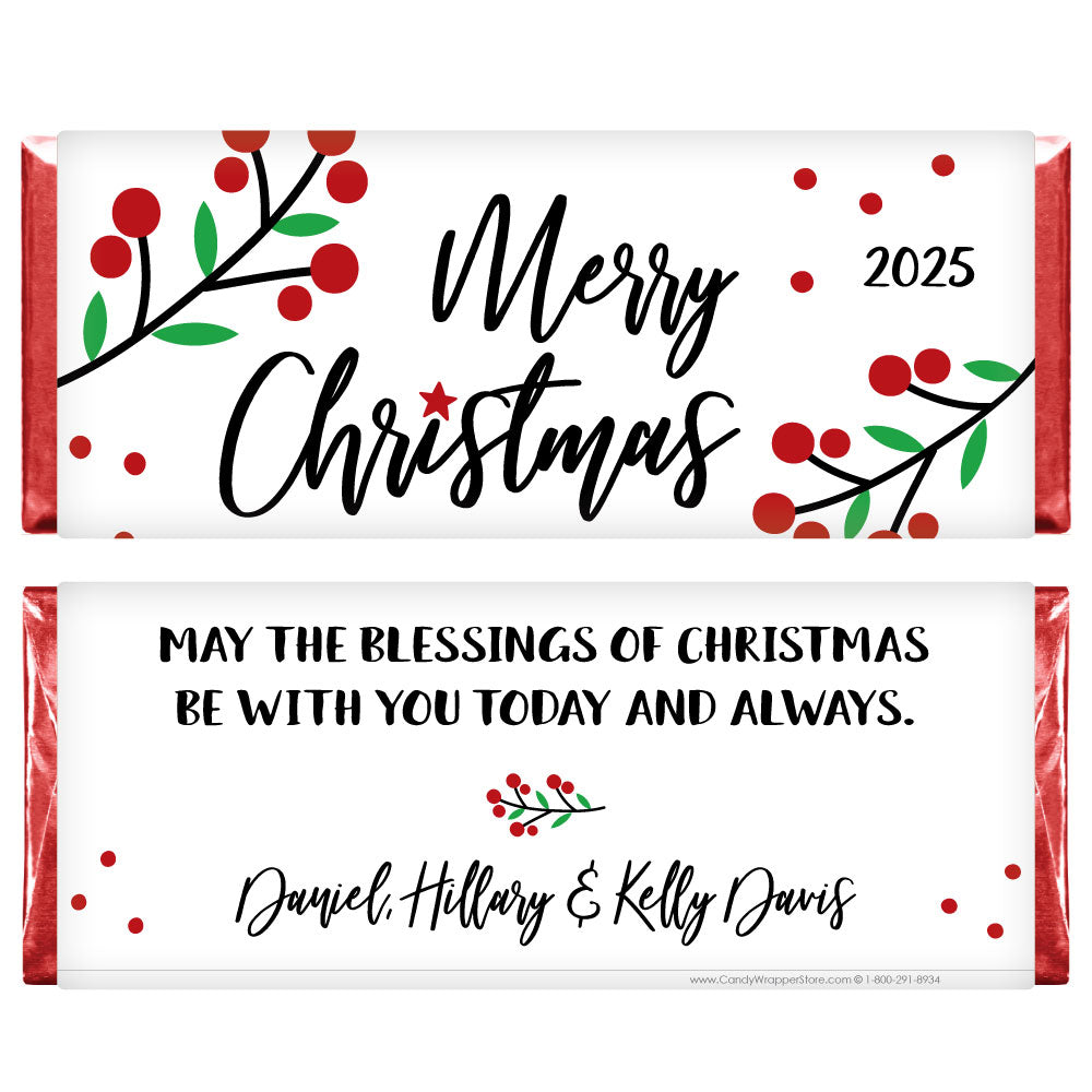 XMAS269 - Holly and Berries Christmas Candy Bar Wrapper Holly and Berries Christmas Candy Bar Wrapper Candy Wrapper Store