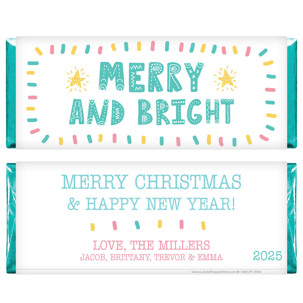 XMAS275 - Merry and Bright Christmas 2022 Candy Bar Wrapper Merry and Bright Christmas 2022 Candy Bar Wrapper Candy Wrapper Store