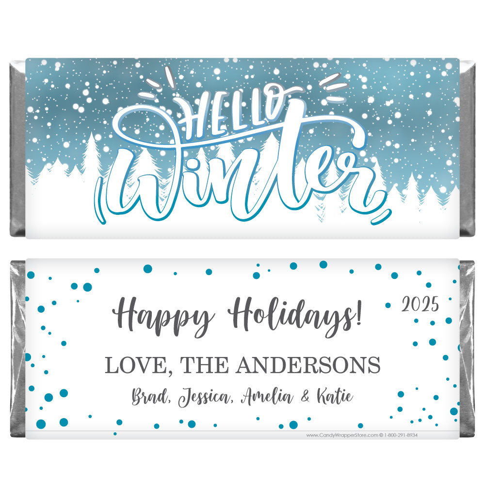 XMAS276 - Hello Winter Happy Holidays Snowfall 2022 Candy Bar Wrapper Hello Winter Happy Holidays Snowfall 2022 Candy Bar Wrapper Candy Wrapper Store