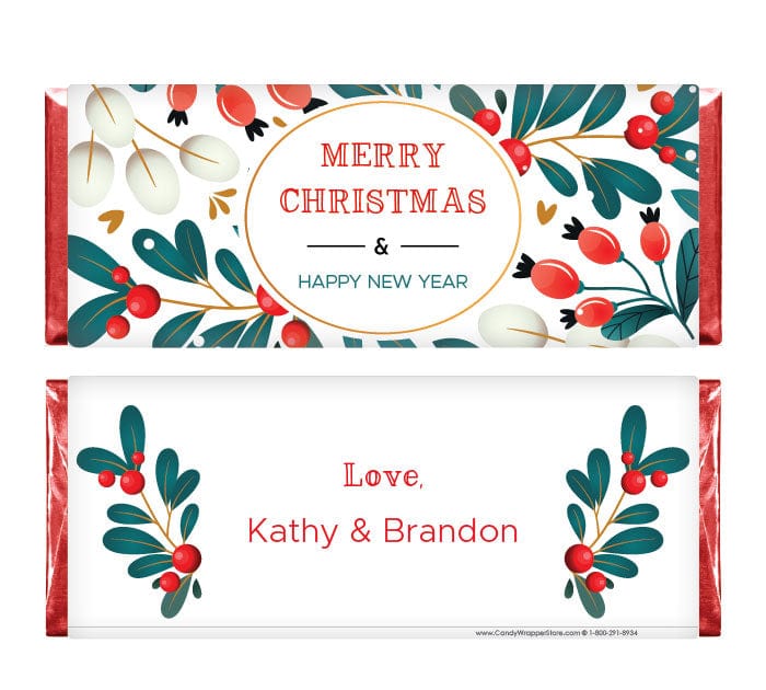 XMAS280 - Mistletoe and Red Berries Candy Bar Wrapper Mistletoe and Red Berries Candy Bar Wrapper Candy & Chocolate Candy Wrapper Store