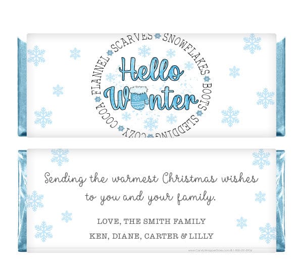 XMAS289 - Hello Winter Snowflakes Personalized Christmas Card Candy Wrapper Hello Winter Snowflakes Personalized Christmas Card Candy Wrapper XMAS289