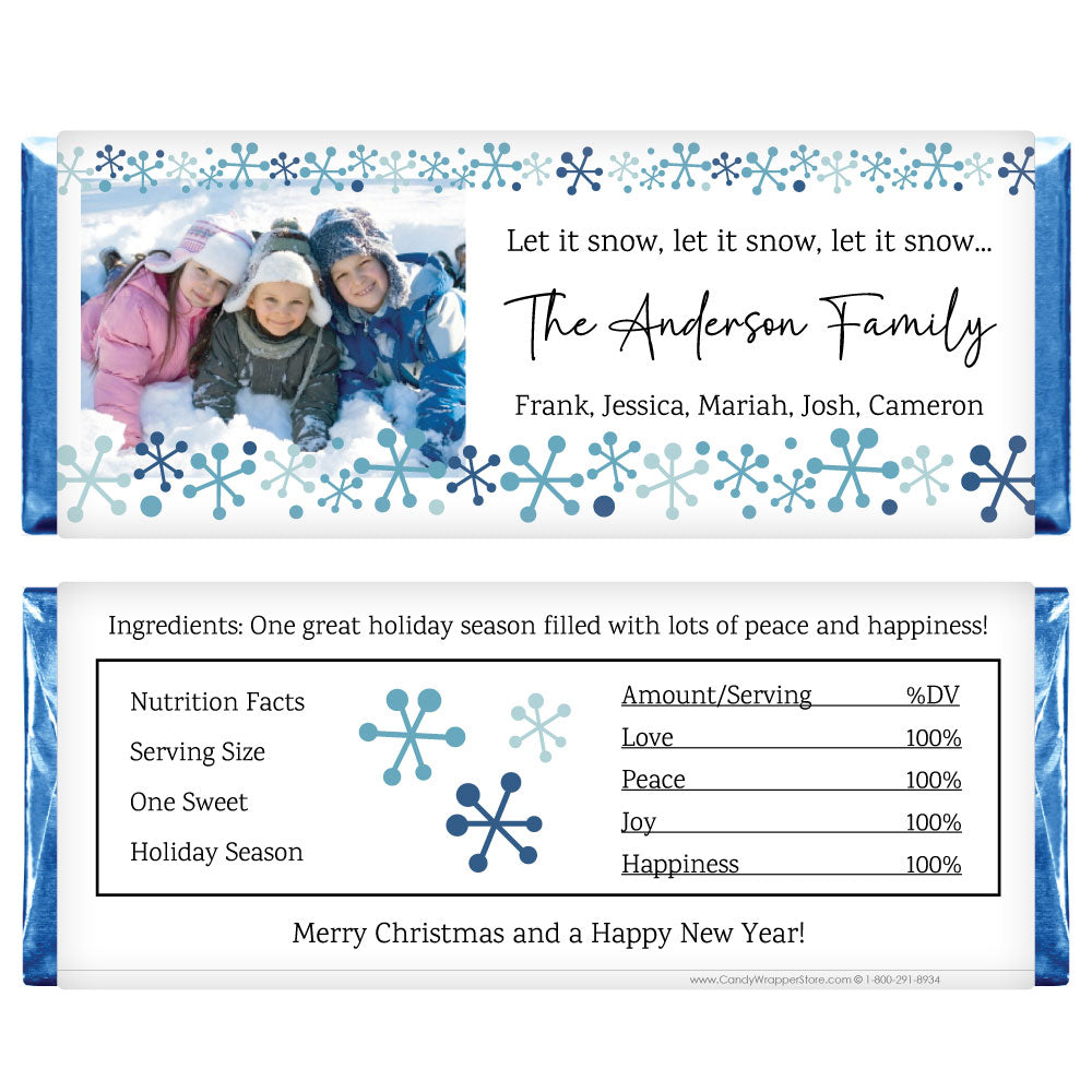 XMAS401 - Photo Christmas Candy Bar Wrappers Christmas Photo with Snowflake Border Hersheys 1.55 oz Candy Bar wrapper Candy Wrapper Store