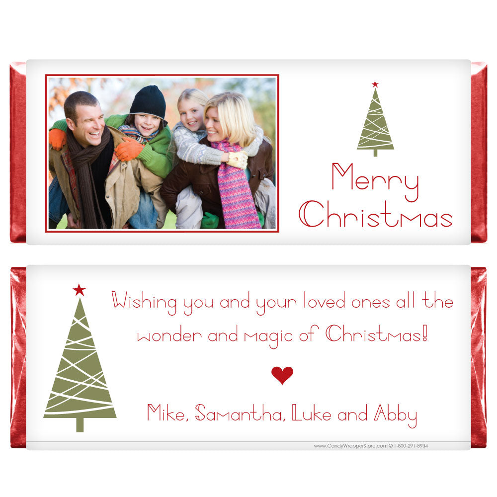 XMAS402 - Photo Merry Christmas Tree Candy Bar Wrappers Photo Merry Christmas Tree Candy Bar Wrappers Candy Wrapper Store