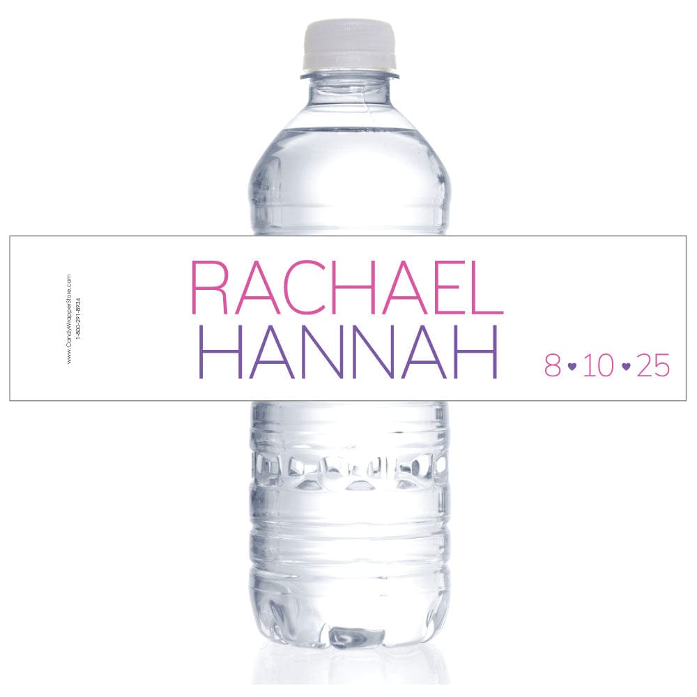 2-Tone Name Bat Mitzvah Water Bottle Labels Party Favors BAT223