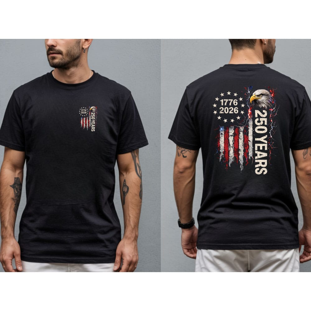 4th of July Flag 250 Years Black T-Shirt 4th of July Flag 250 Years Black T-Shirt Shelton Shirts