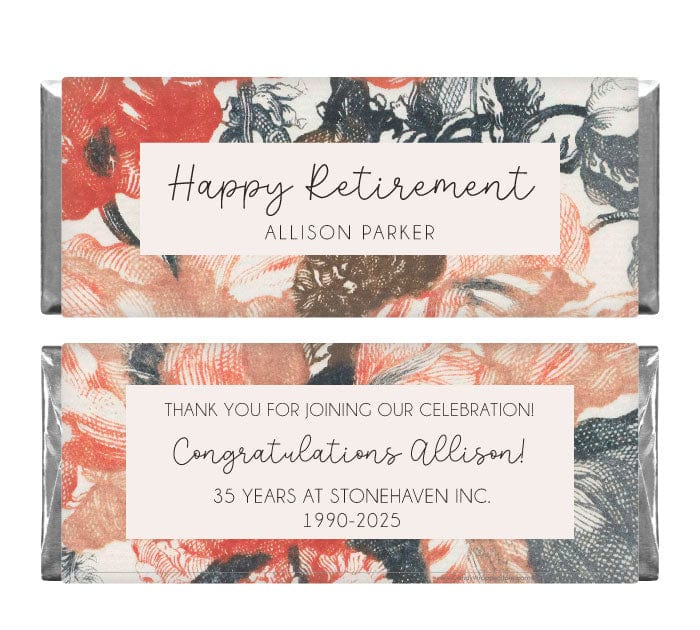 Abstract floral retirement candy bar wrapper candy wrapper store