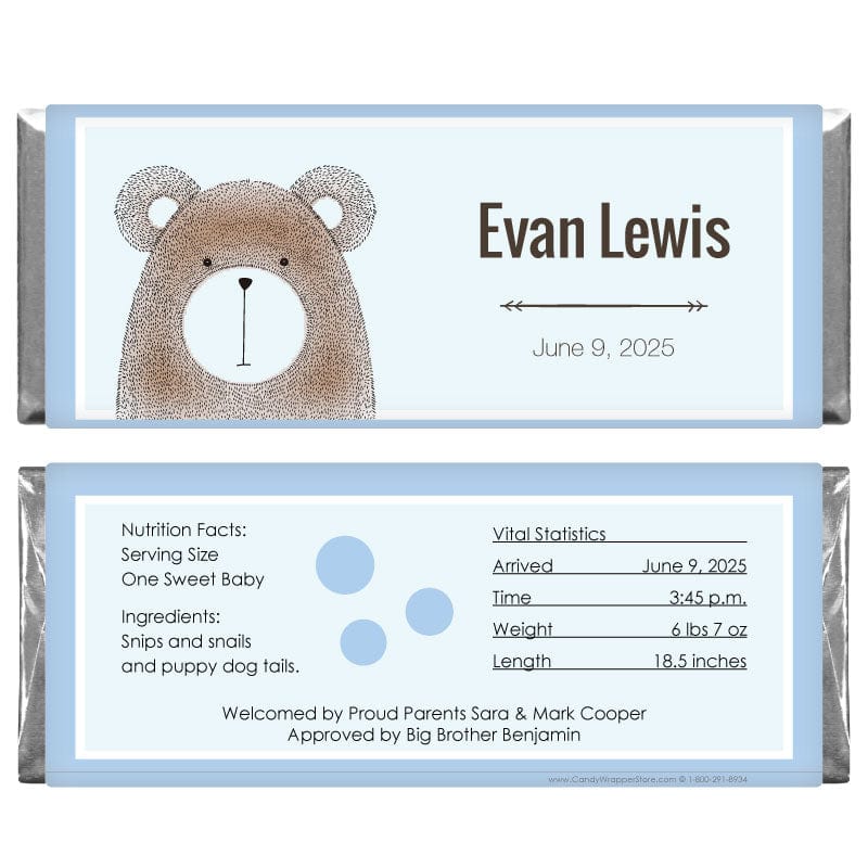 Baby Bear Boy Birth Announcement Candy Bar Wrappers Baby Bear Boy Birth Announcement Candy Bar Wrappers Birth Announcement BAB268