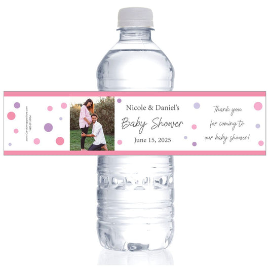 Baby Shower Pink Dots Photo Water Bottle Label - WBBS253pink Baby Shower Colorful Dots Photo Water Bottle Label Wedding Favors BS253