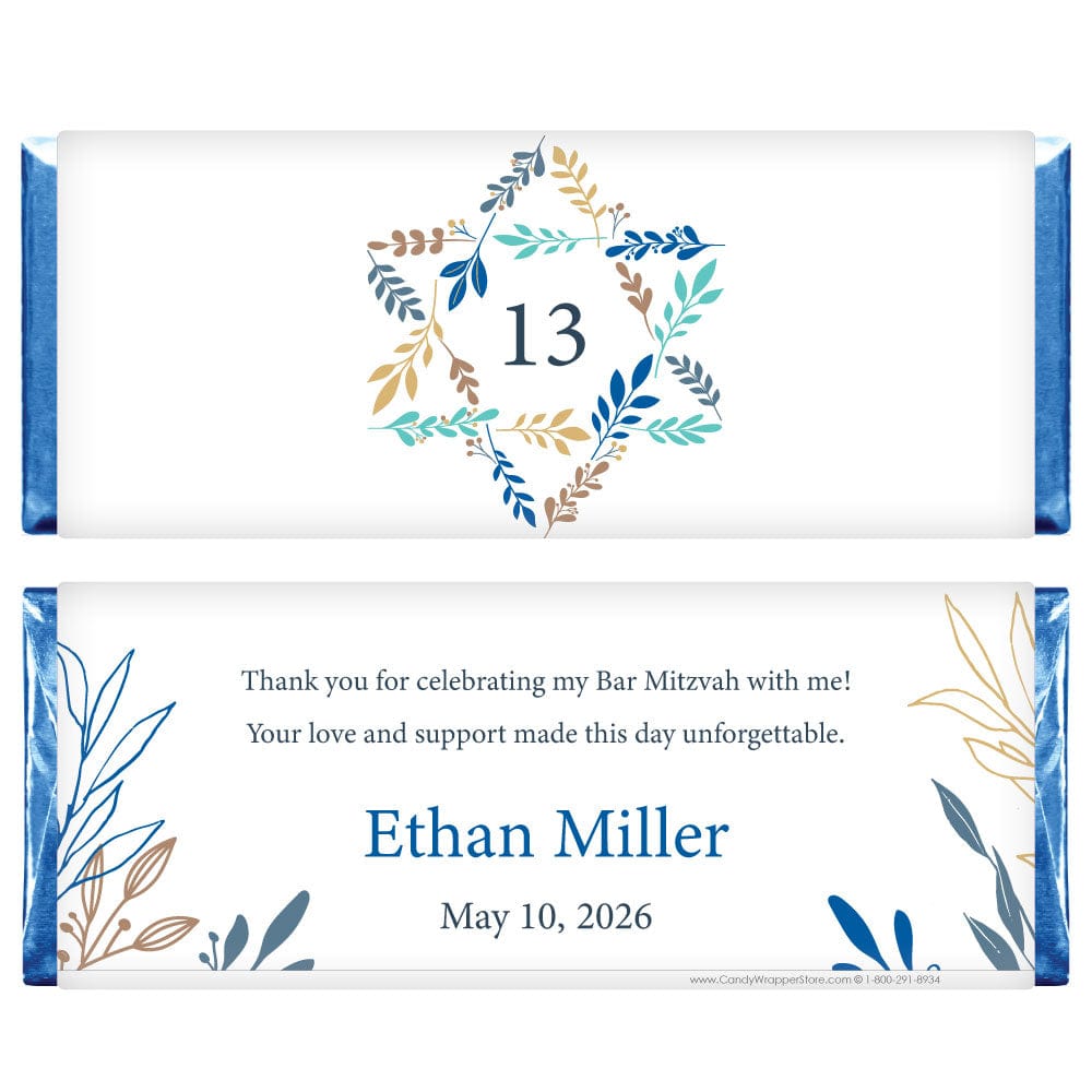Bar Mitzvah Botanical Star Personalized Candy Wrapper Bar Mitzvah Botanical Star Personalized Candy Wrapper Candy Wrappers BAR211