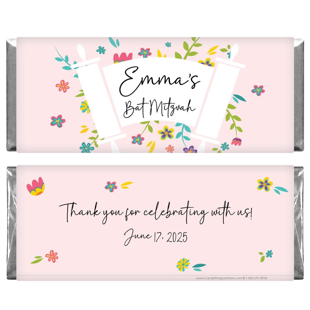 Bat Mitzvah Torah with Flowers Personalized Candy Wrapper – Candy ...