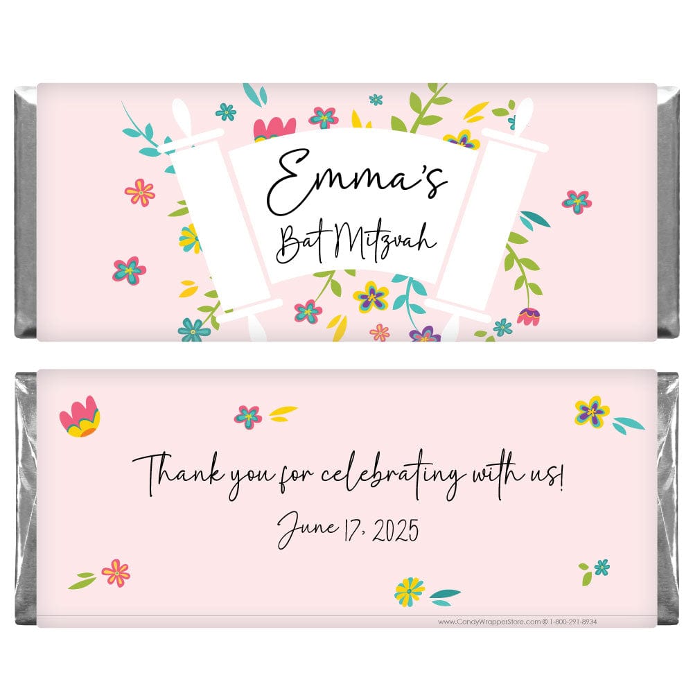 Bat Mitzvah Torah with Flowers Personalized Candy Wrapper Candy Wrappers BAT104