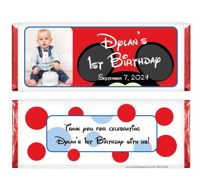BD222photo - Mickey Mouse with Photo Birthday Candy Bar Wrappers Mickey Mouse with Photo Birthday Candy Bar Wrappers Candy Wrappers BD222