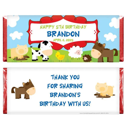 BD255 - Farm Animals Birthday Candy Bar Wrappers Farm Animals Birthday Candy Bar Wrappers Candy Wrappers BD255