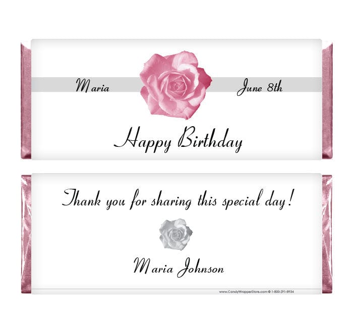 BD277 - Pink Rose Birthday Candy Bar Wrappers Pink Rose Birthday Candy Bar Wrappers Candy Wrappers BD277
