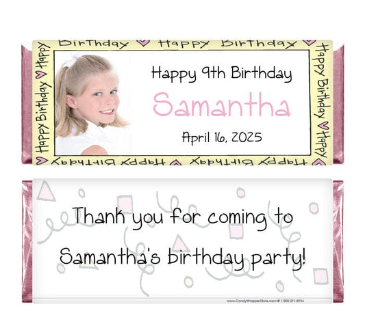 BD421 - Photo Birthday Candy Bar Wrappers Happy Birthday is the theme of this custom candy bar wrapper featuring your photo Candy Wrappers BD421