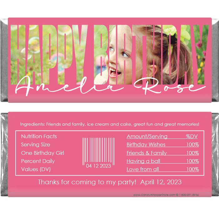 BD488 - Happy Birthday Photo Insert Candy Bar Wrappers Happy Birthday Photo Insert Candy Bar Wrappers Candy Wrappers BD488