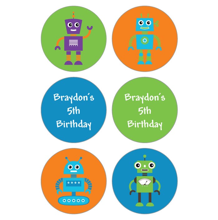 BDkiss6 - Birthday Robots Hershey Kisses Set of 6 designs Birthday Robots Hershey Kisses Set of 6 designs Candy Wrappers BDkiss1