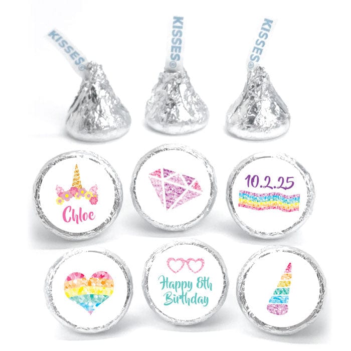 BDkiss9 - Rainbow Unicorn Birthday Hershey Kisses Set of 6 designs Rainbow Unicorn Birthday Hershey Kisses Set of 6 designs Candy Wrappers BDkiss1