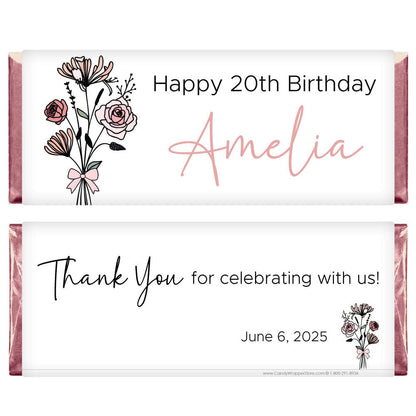 Birth Flower Month Birthday Personalized Candy Bar Wrapper Candy Wrappers BD534