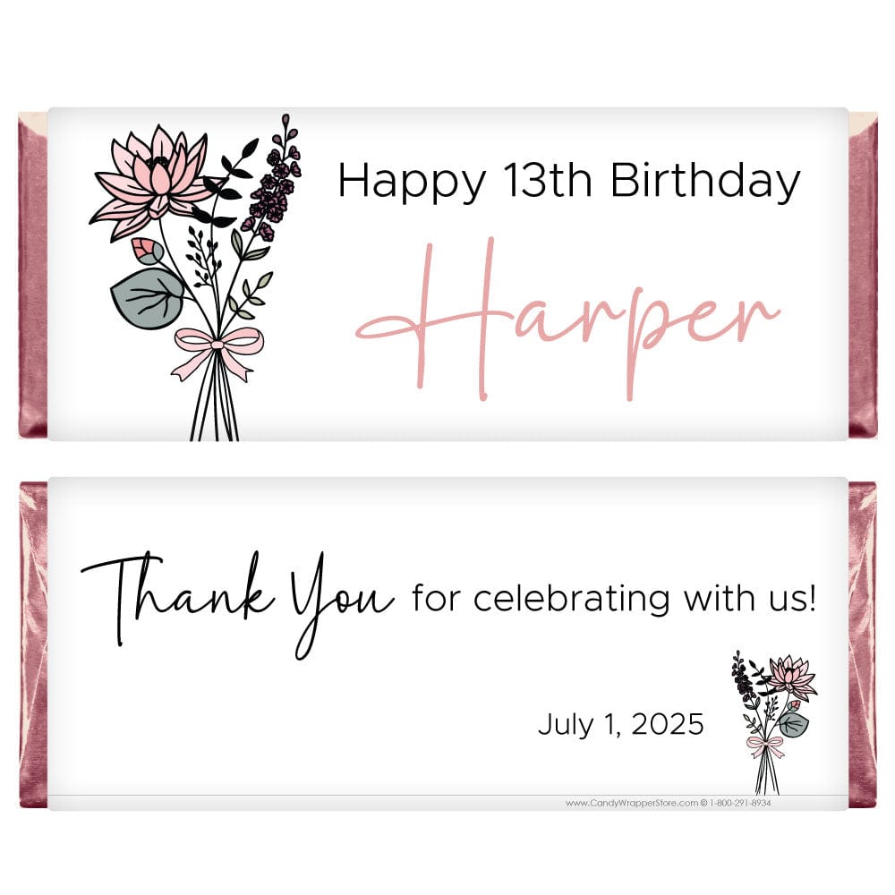 Birth Flower Month Birthday Personalized Candy Bar Wrapper Candy Wrappers BD534