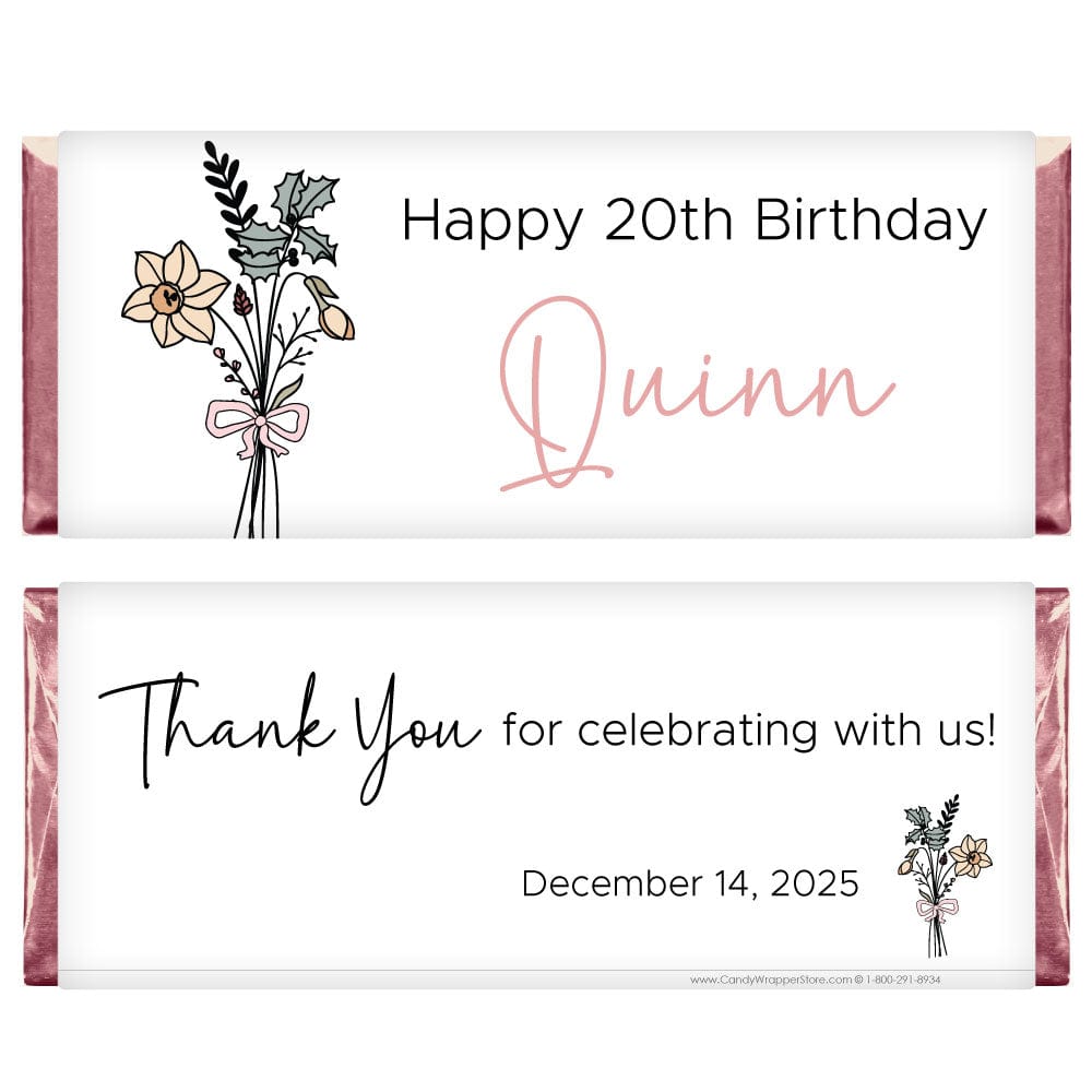 Birth Flower Month Birthday Personalized Candy Bar Wrapper Candy Wrappers BD534