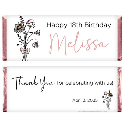 Birth Flower Month Birthday Personalized Candy Bar Wrapper Candy Wrappers BD534