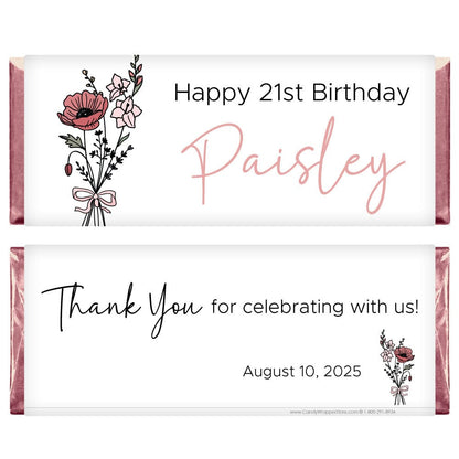 Birth Flower Month Birthday Personalized Candy Bar Wrapper Candy Wrappers BD534