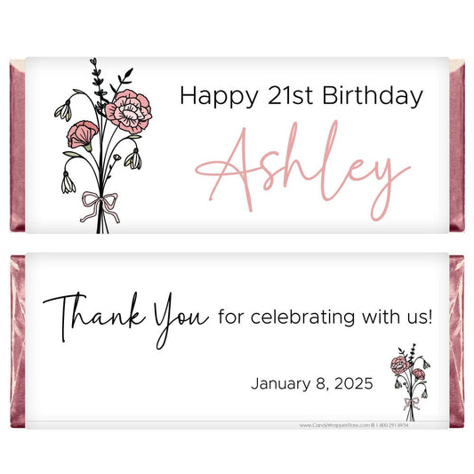 Birth Flower Month Birthday Personalized Candy Bar Wrapper Candy Wrappers BD534