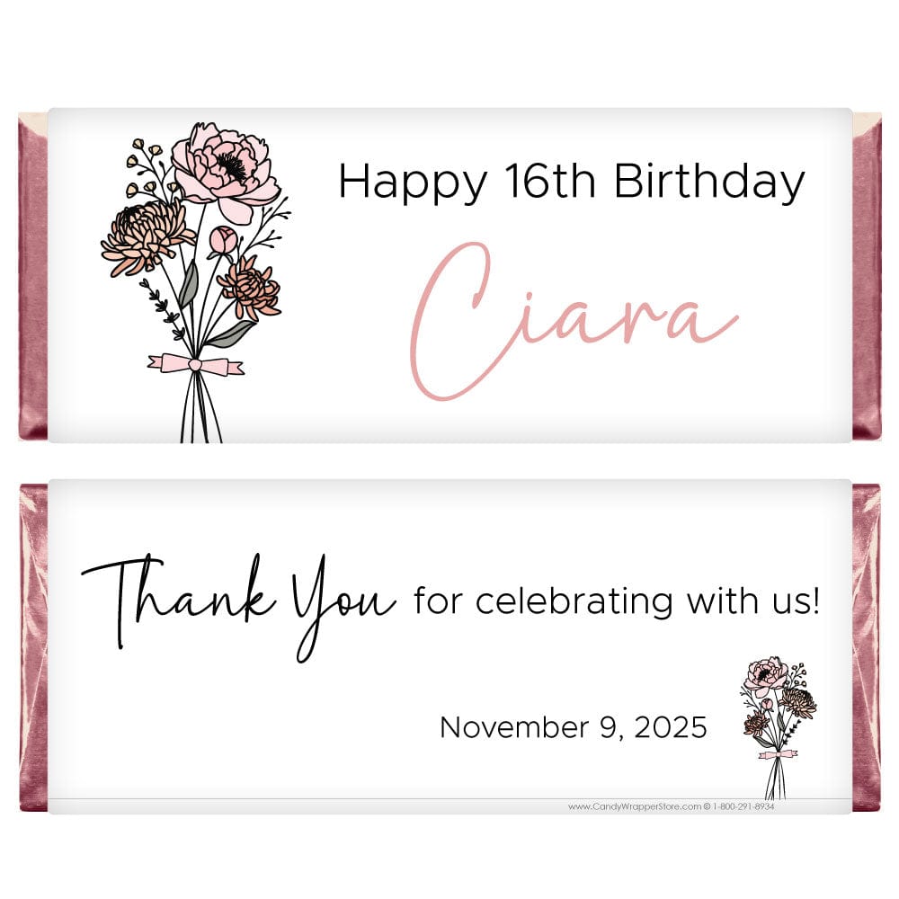 Birth Flower Month Birthday Personalized Candy Bar Wrapper Candy Wrappers BD534