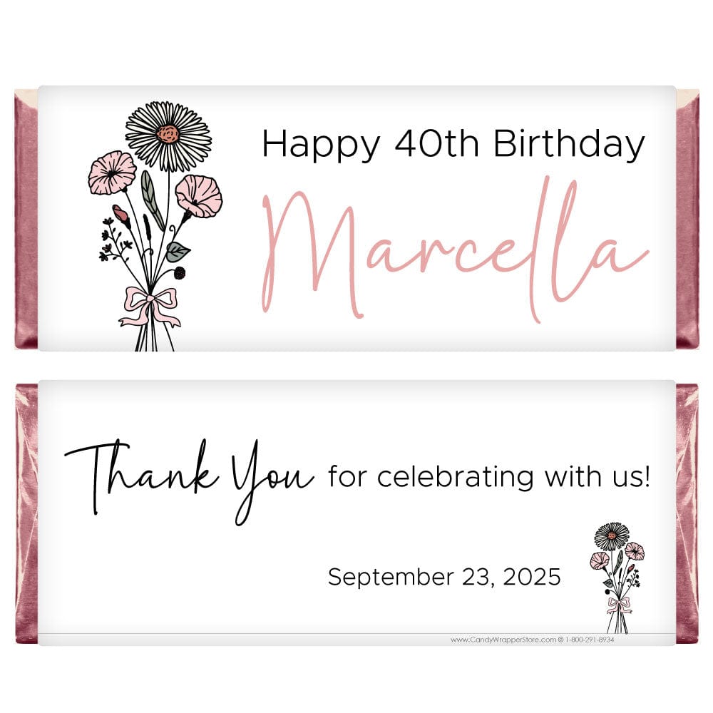 Birth Flower Month Birthday Personalized Candy Bar Wrapper Candy Wrappers BD534